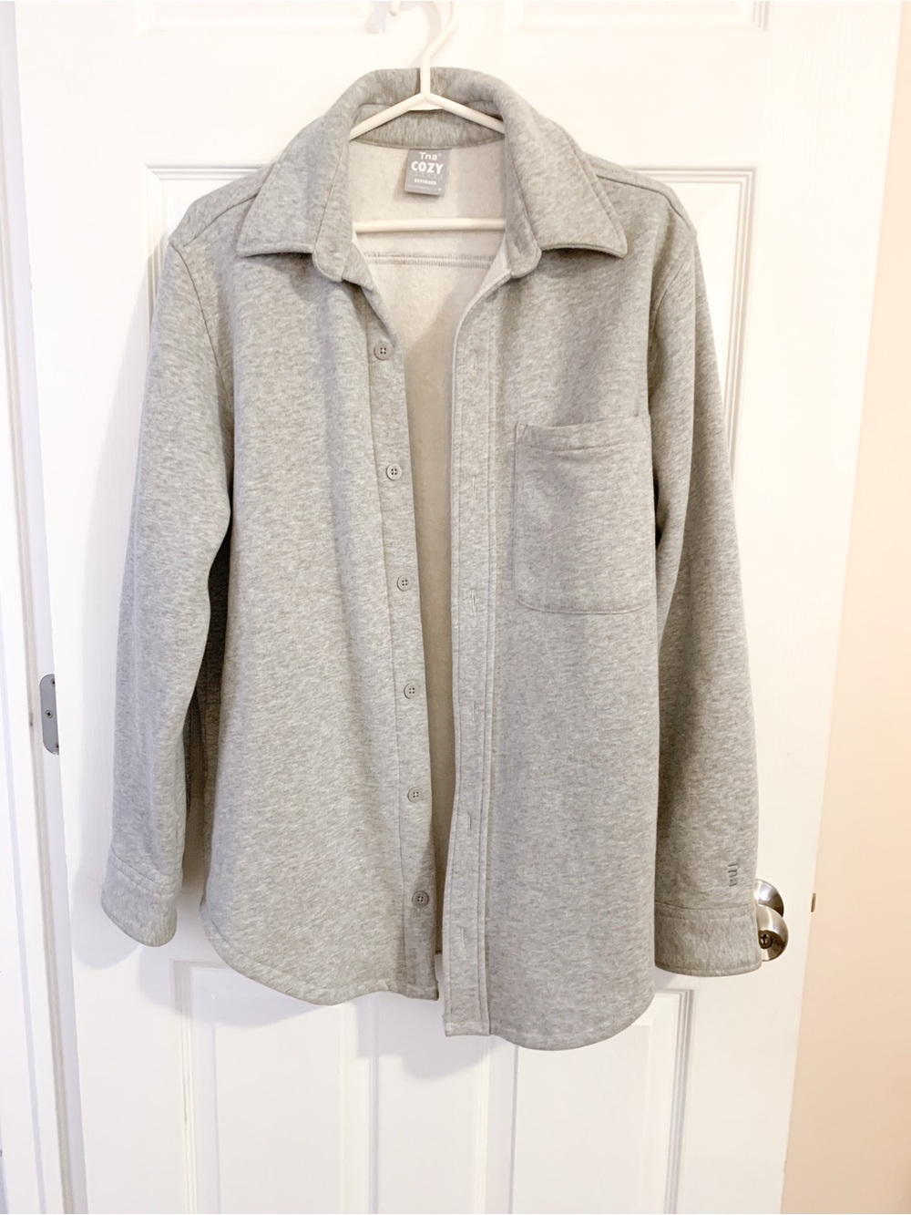 TNA Light Grey Cozy Button-Front Utility Jacket